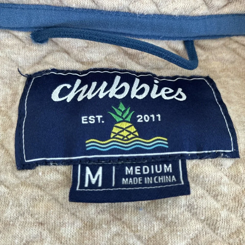 Chubbies‎ The Sandstorm Quilted Sweatshirt Beige Chevron Quarter 1/4 Zip Medium